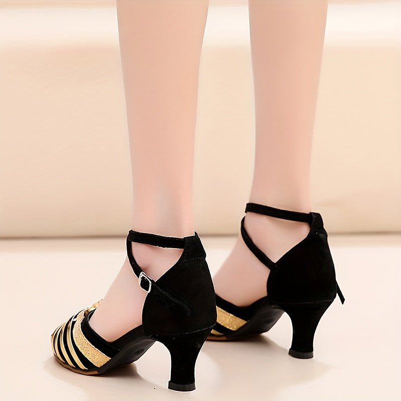 Women's Fish Mouth Latin Dance Sandals Ankle Cross Strap Buckle Shoes
