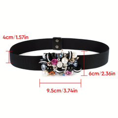 Rhinestone Faux Pearl Waist Belt Elastic Girdle Women Punk Dress Waistband