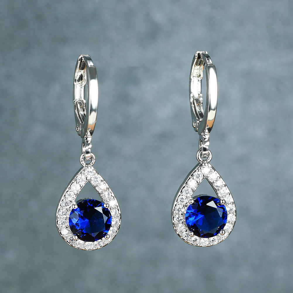 Sapphire Drop Earrings Golden Dangle Hoops Bride Wedding Jewelry