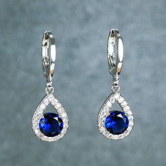 Sapphire Drop Earrings Golden Dangle Hoops Bride Wedding Jewelry