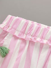 Summer Boho Tassle Stripe Shorts, Elastic Waist