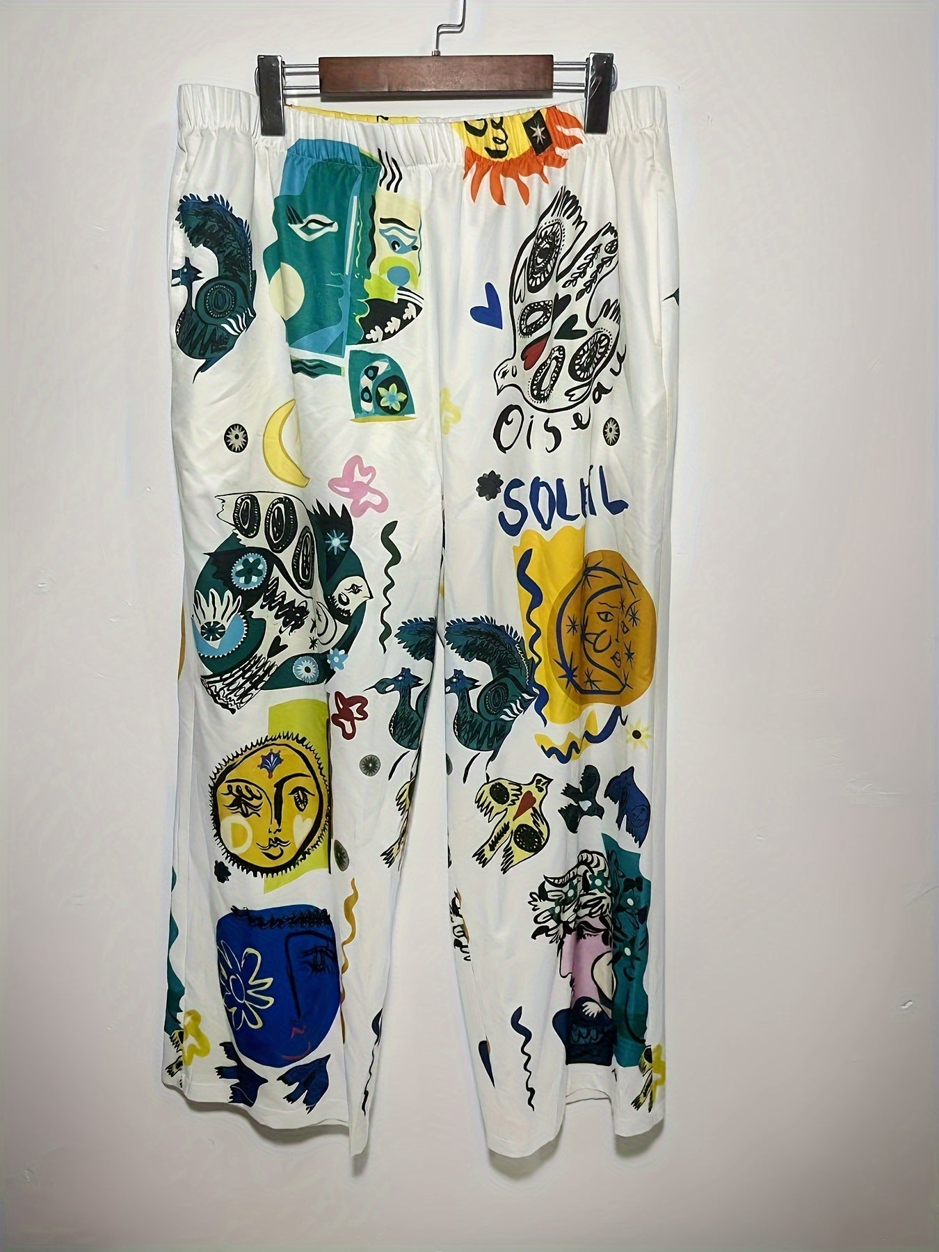 Y2K Graffiti Print Straight Leg Pants Plus Size
