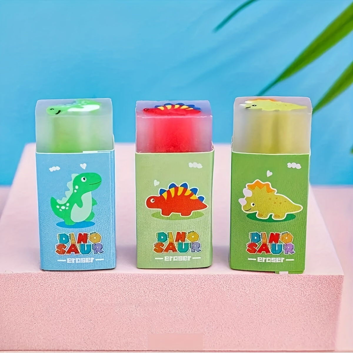 3 Animal & Dinosaur Erasers Fun Pet PVC Pink School Supplies Prize Favors