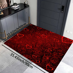 Romantic Red Rose and Red Heart Print Decorative Rug