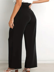  Solid High Rise Wide Leg Trousers With Belt