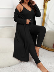  Waffle V Neck Cami Top, Skinny Pants & Cardi Set
