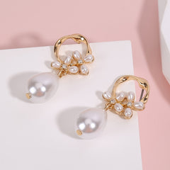 Vintage Flower & Faux Pearl Earrings 14K Plated Rhinestones 1 Pair