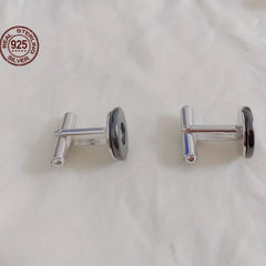 Men's 925 Silver Round Zircon Cufflinks Business Wedding Gift