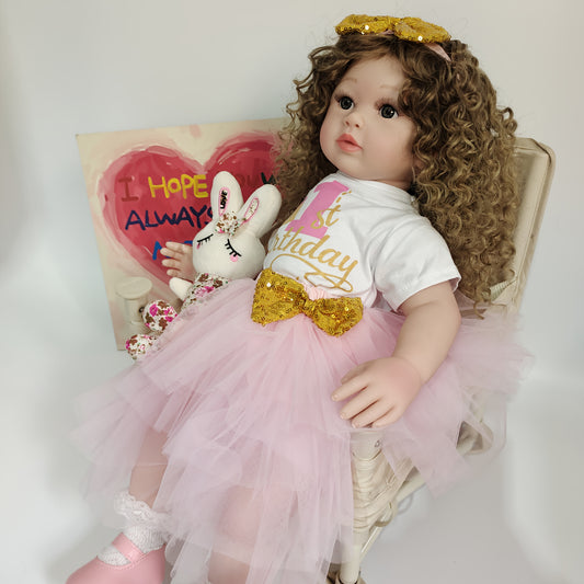 24 Inch Soft Fabric Realistic Reborn Girl Doll with Long Curly Hair