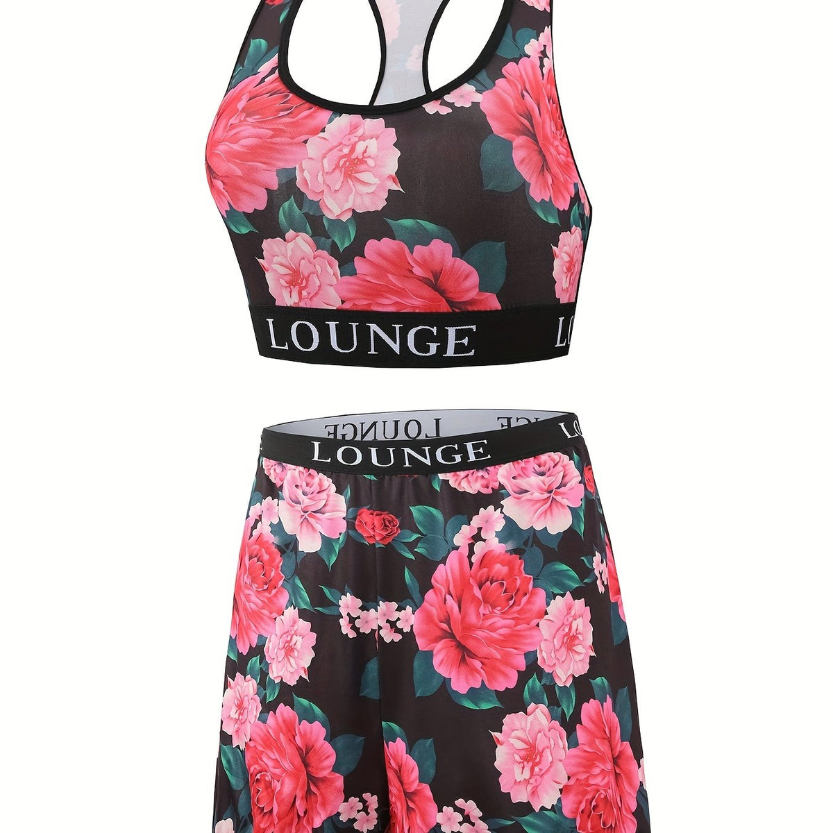  Floral Print Tank Top & Shorts Underwear Set