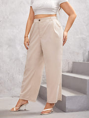 Women's Plus Solid Button Front Straight Leg Loose Trousers