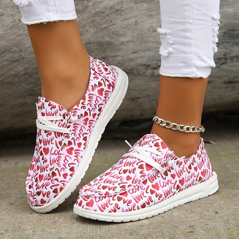 Women's Heart & Letter Printed Lace Up Flat Shoes