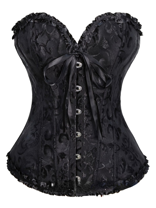 Jacquard Lace Up Bustiers Ruffle Strapless Corsets