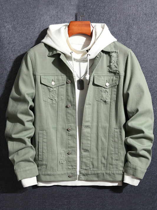 Men's Button Up Denim Coat for Spring Fall