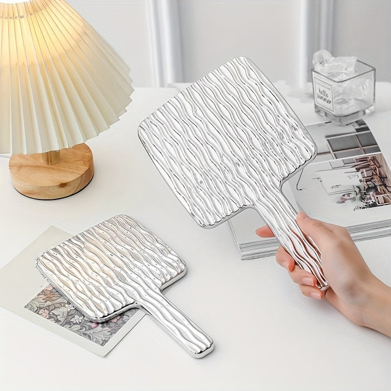 Wave Pattern Square Hand Mirror Small Vanity Mirror Portable Beauty Mirror