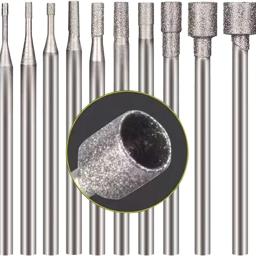 10-Piece Set of Jade Carving Tools with Diamond Grinding Heads & Jadeite Needles