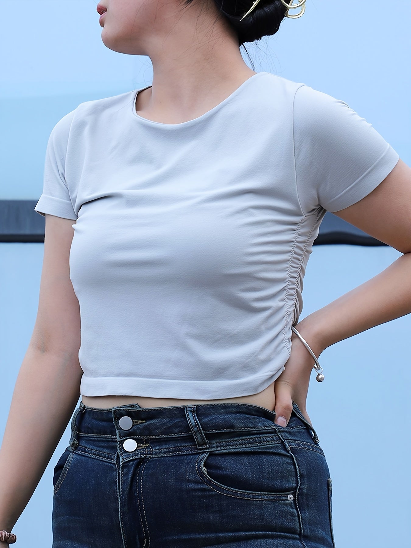 Women's Short Sleeves Yoga T-shirt Side Ruched Athletic Casual Top