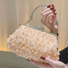 Pearl Decor Wedding Clutch Purse Top Ring Evening Bag