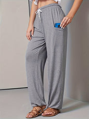  Solid Drawstring Waist Harem Pants with Pockets