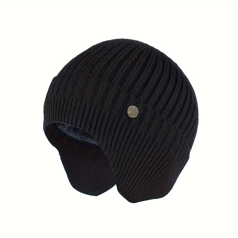 Men's Ear Protection Knit Hat, Velvet Beanie Hat for Outdoor Activities