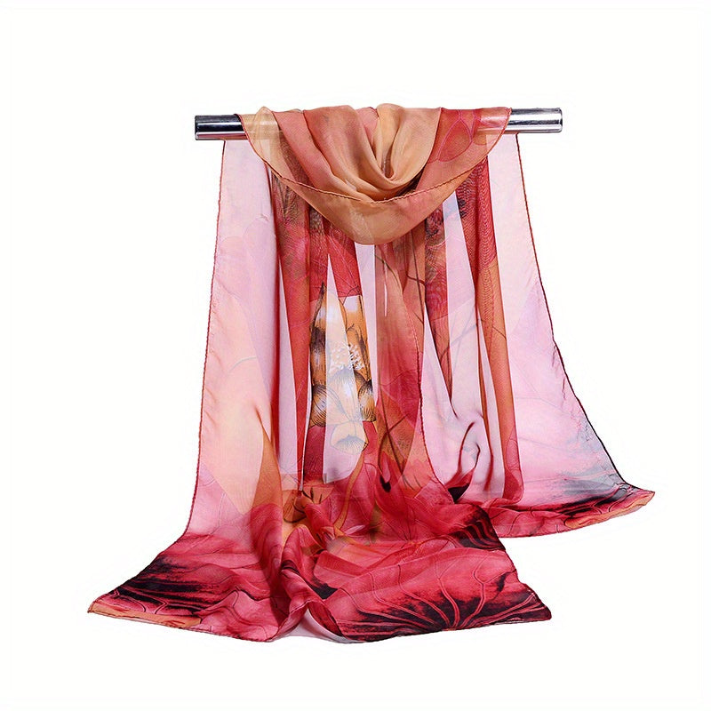 Vintage Lotus Print Thin Scarf Casual Gauze Shawl Head Wrap