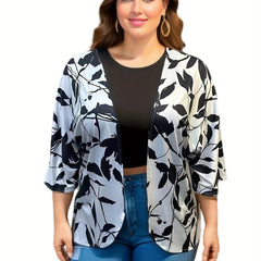  Leaf Print Long Sleeve Open Front Cardigan