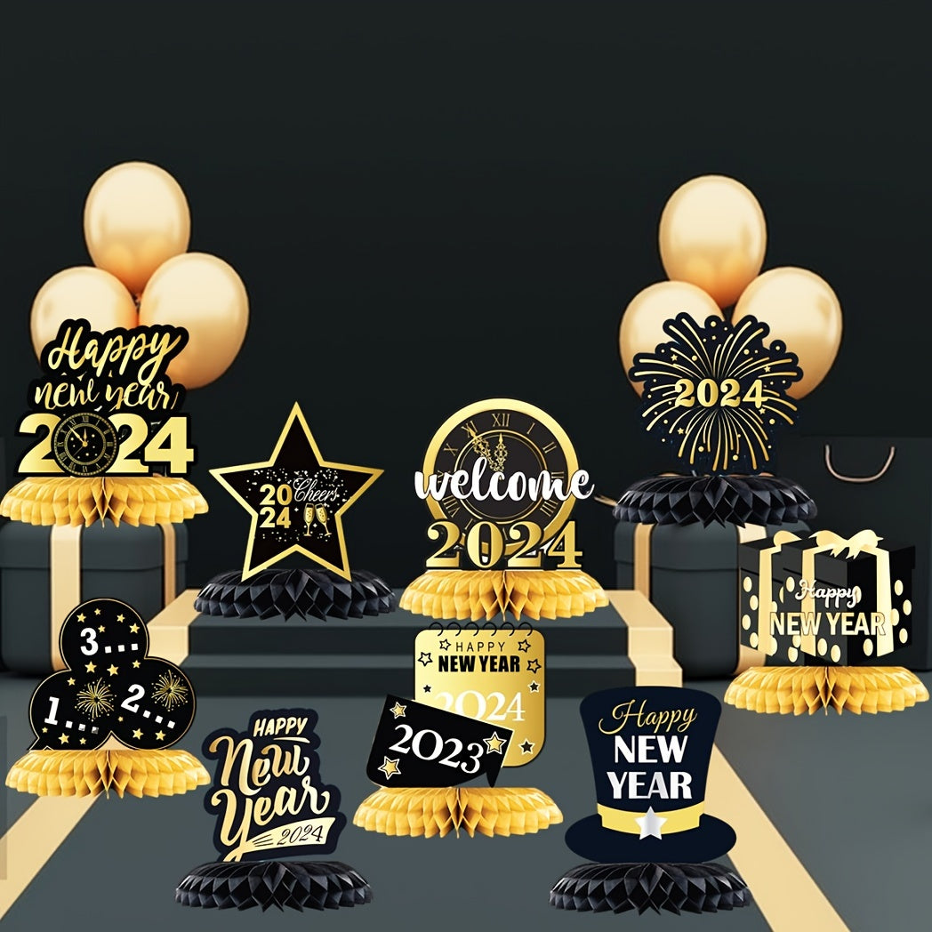 9pcs Golden Years Honeycomb Decorations Party Supplies 3D Table Topper