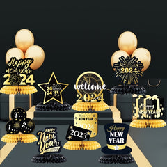 9pcs Golden Years Honeycomb Decorations Party Supplies 3D Table Topper