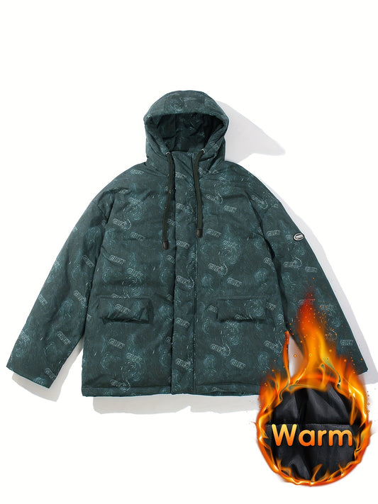 Allover Print Hooded Puffer Jacket for Women