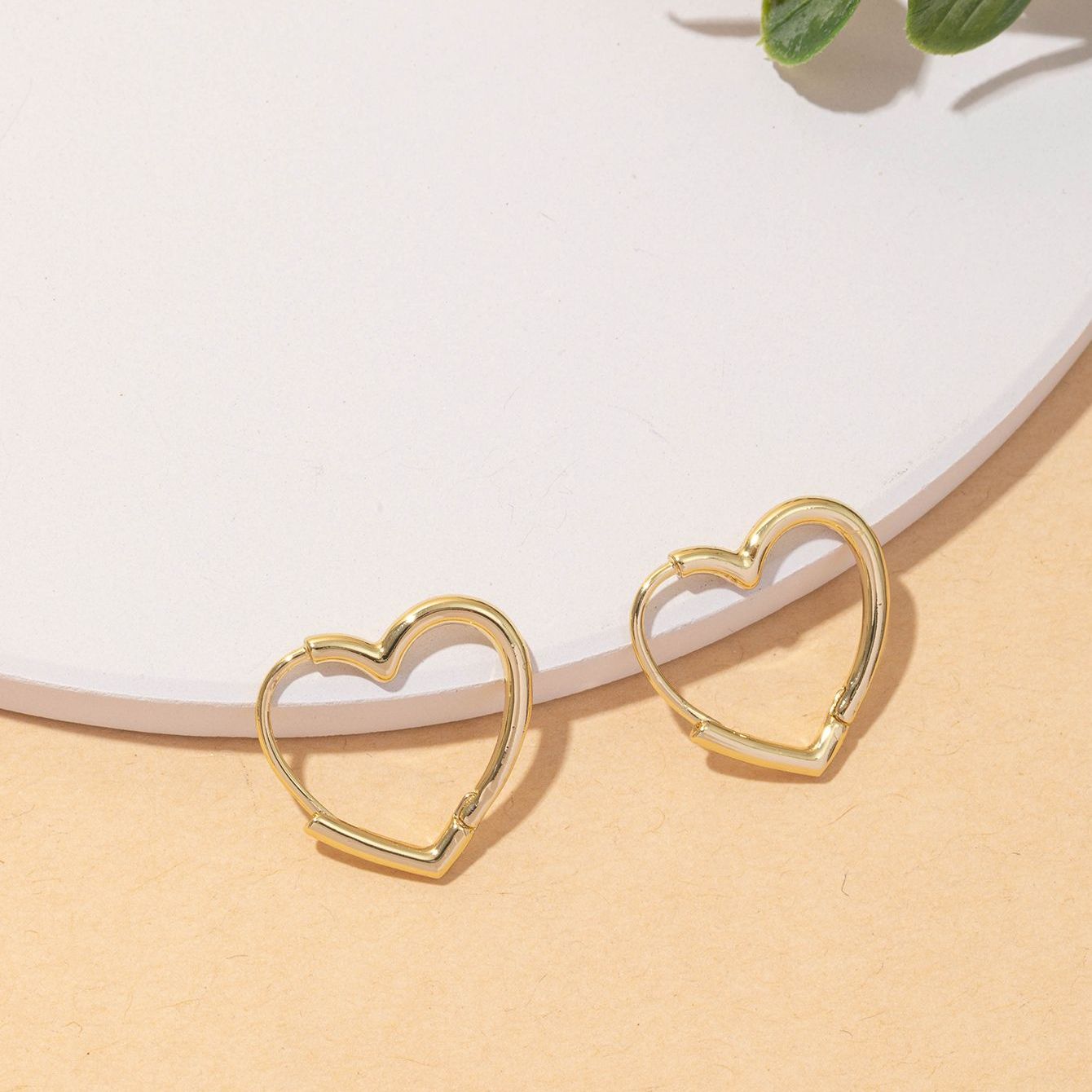 14K Plated Heart Hoop Huggie Earrings Classic Minimalist Women Girls Gift