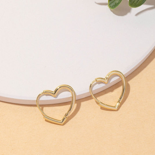 14K Plated Heart Hoop Huggie Earrings Classic Minimalist Women Girls Gift