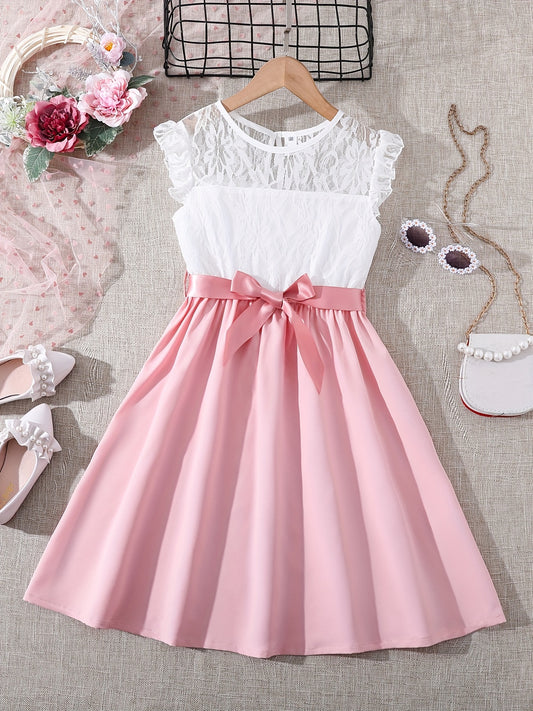 Girls Lace Ruffle Sleeve Dress Holiday Summer