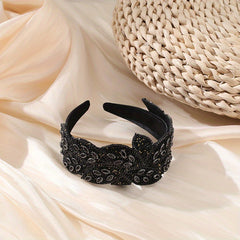 Baroque Wide Crystal Headband Glitter Leaf Headdress For Women