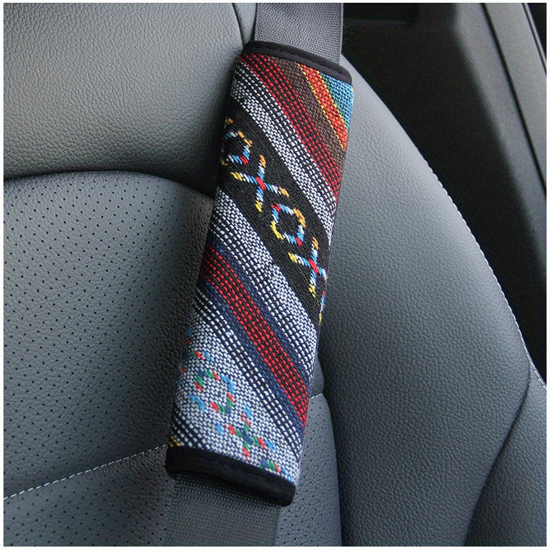 Ethnic Wind Linen Car Seat Belt Shoulder Pad Protective Cover
