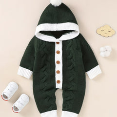 Hooded Knitted Sweater Romper for Infants