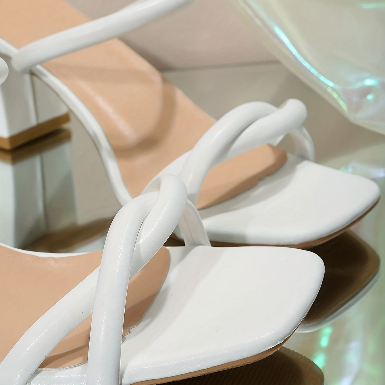 Women's Cross Strap Slide Sandals Chunky Heels