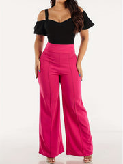  Casual Pants Women's Plus Solid Stitching Elastic High Rise