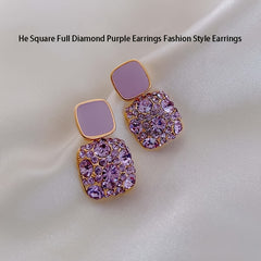 Purple Rhinestone Pendant Earrings Vintage Jewelry For Women Girls