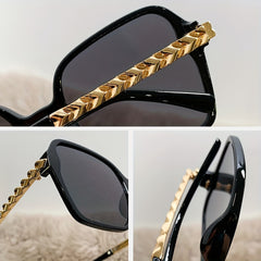 Y2K Square Frame Sunglasses Gradient Lens Chevron Temple Glasses