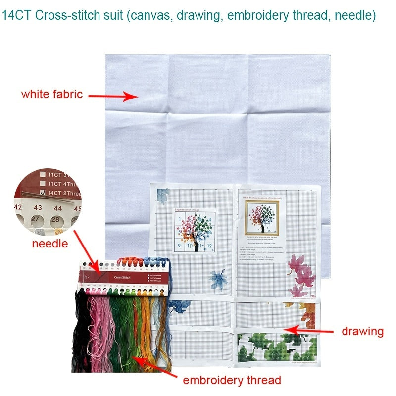 Four Seasons Colorful Tree Cross Stitch Kit 14CT