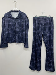 Denim Print Shirt & Pants Outfit Set
