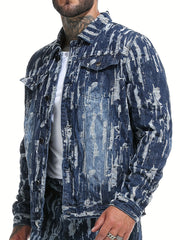 Men's Pattern Denim Jacket Turn-down Collar Chest Collar Jacket