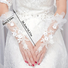 Women's Lace Floral Bridal Gloves for Wedding Prom Formal Events