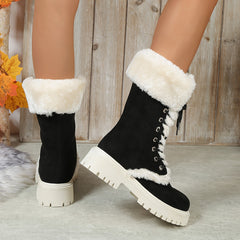 Women's Platform Snow Boots Lace Up Plush Lined Casual Winter Boots