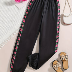 Girls' High Waist Floral Print Sweatpants