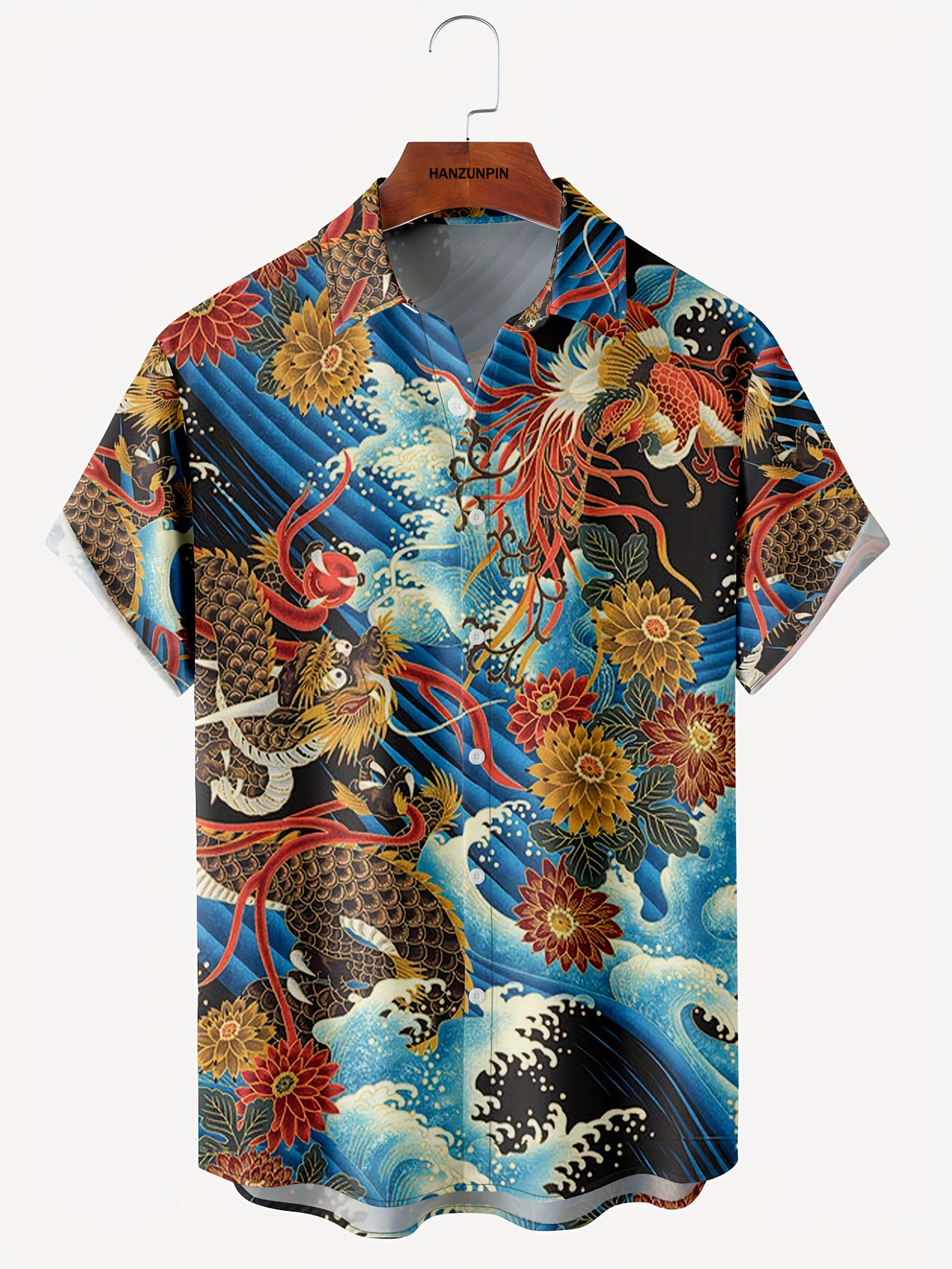 Dragon & Floral Print Men's G Short Sleeve Polo Shirt
