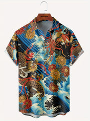 Dragon & Floral Print Men's G Short Sleeve Polo Shirt