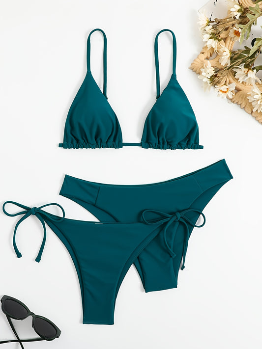 2 Style High Cut Solid Two Piece Swimsuit Women's Swimwear