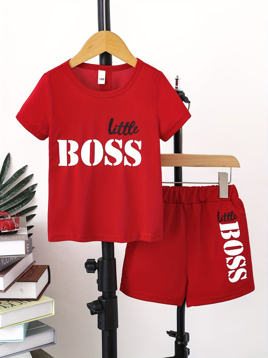 2pcs Boys Casual Round Neck T shirt & Shorts Set Clothes