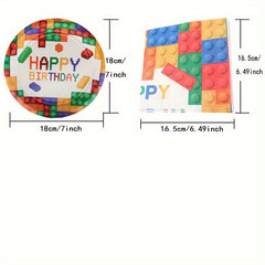 Colorful Block Party Tableware Set - 20pcs Plates & Napkins for Colorful Theme